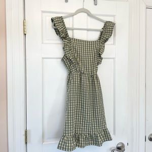 Wild Fable Green Plaid Dress, Ruffle Sleeves, Size M